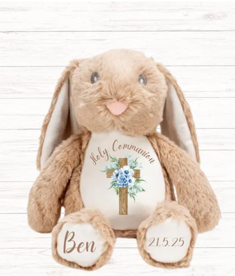 Personalised Holy Communion Brown Plush Bunny