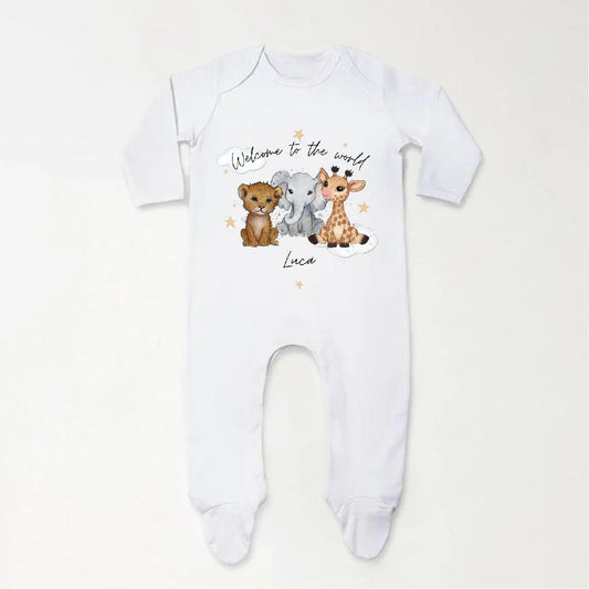 ‘Welcome To The World' Trio Of Safari Animal Baby Vest