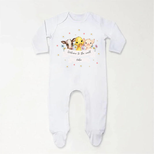 ‘Welcome To The World' Trio Of Farm Animal Baby Sleepsuit