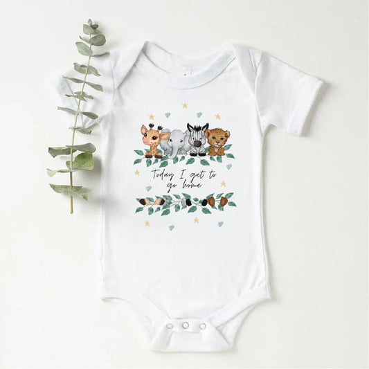 ‘Today I Get To Go Home' Personalised Safari Animal Leaf Vest