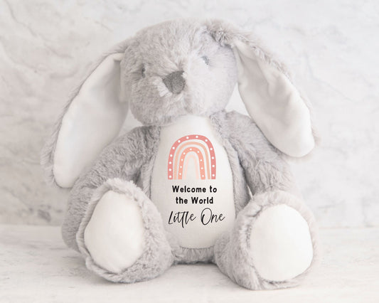 Personalised Grey Bunny Welcome to the world