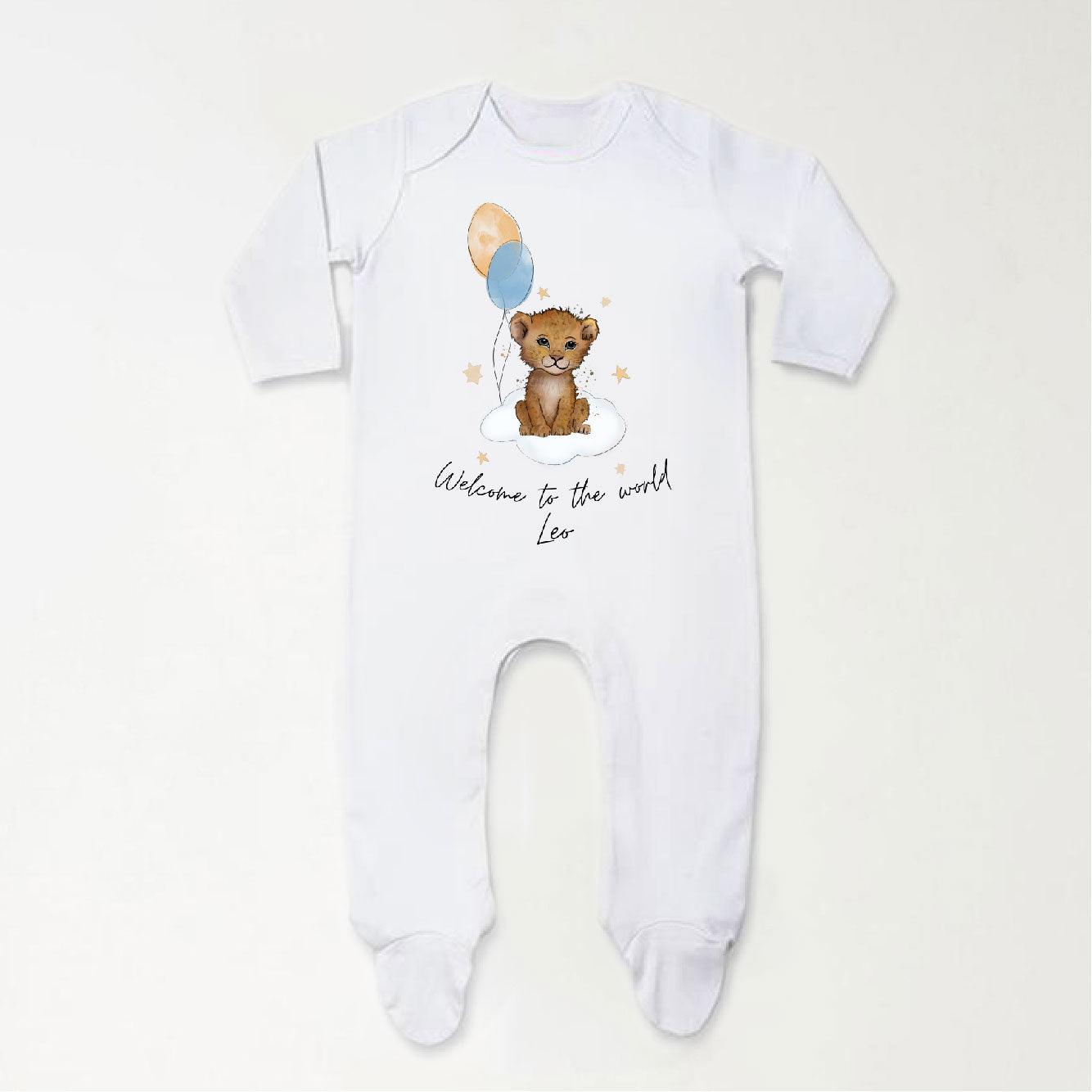 ‘Welcome To The World' Lion & Balloon Sleepsuit