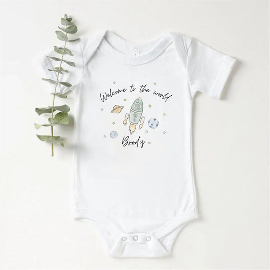 ‘Welcome To The World' Personalised Rocket Space Baby Vest