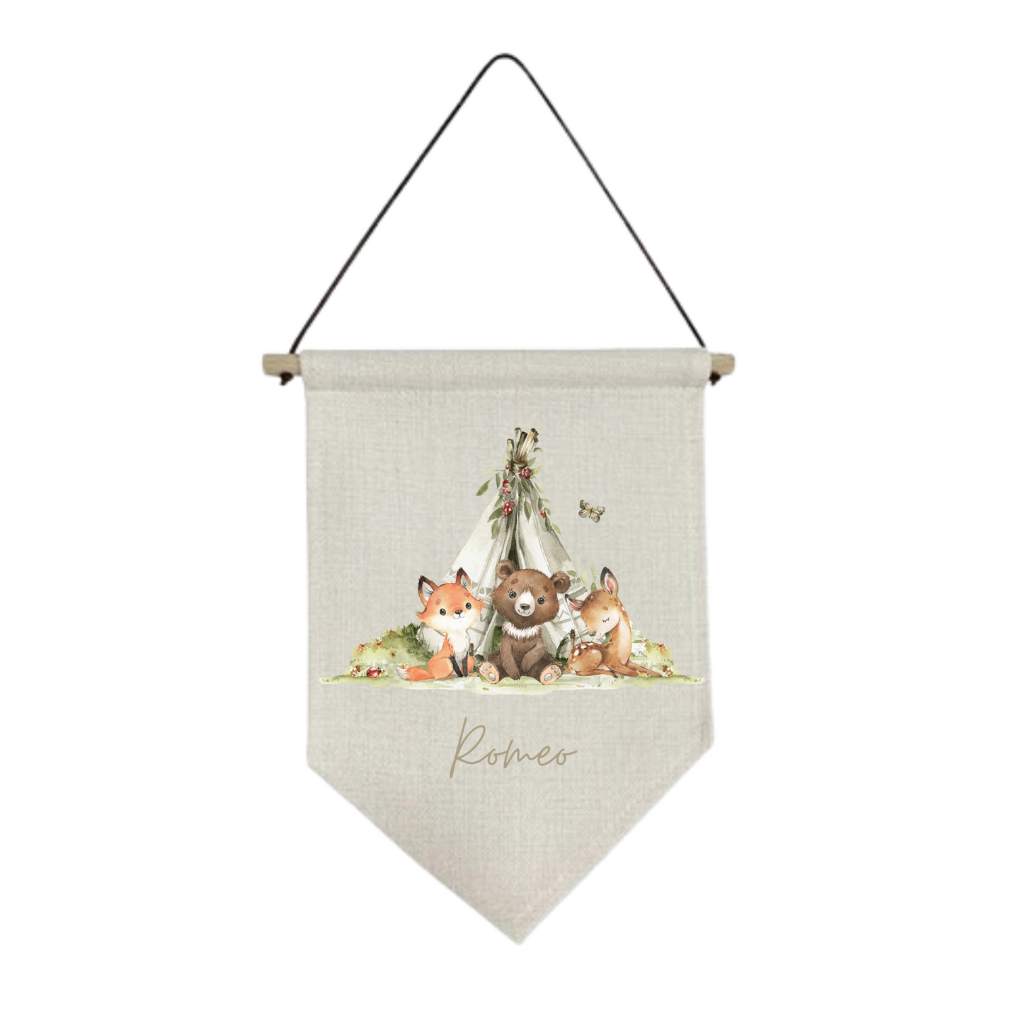 Fox, Bear & Deer Personalised Baby Wall Hanging Nursery Pennant