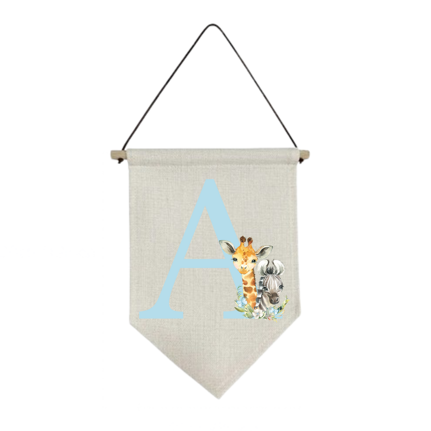 Blue Safari Initial Personalised Baby Wall Hanging Nursery Pennant