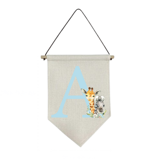 Blue Safari Initial Personalised Baby Wall Hanging Nursery Pennant