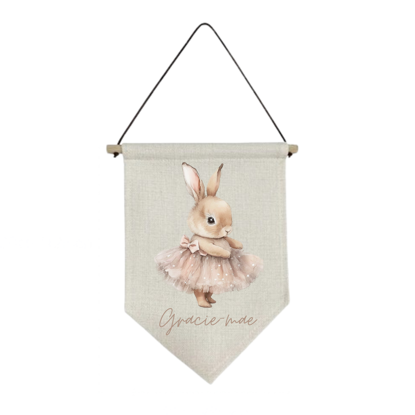 Bunny In A Tutu Personalised Baby Wall Hanging Nursery Pennant