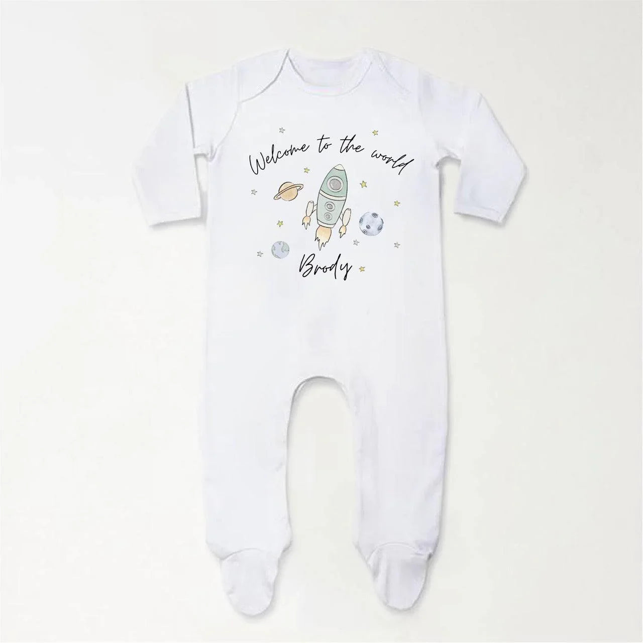 ‘Welcome To The World' Personalised Rocket Space Sleepsuit