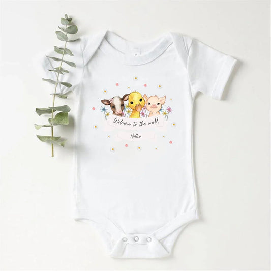 ‘Welcome To The World' Trio Of Farm Animal Baby Vest