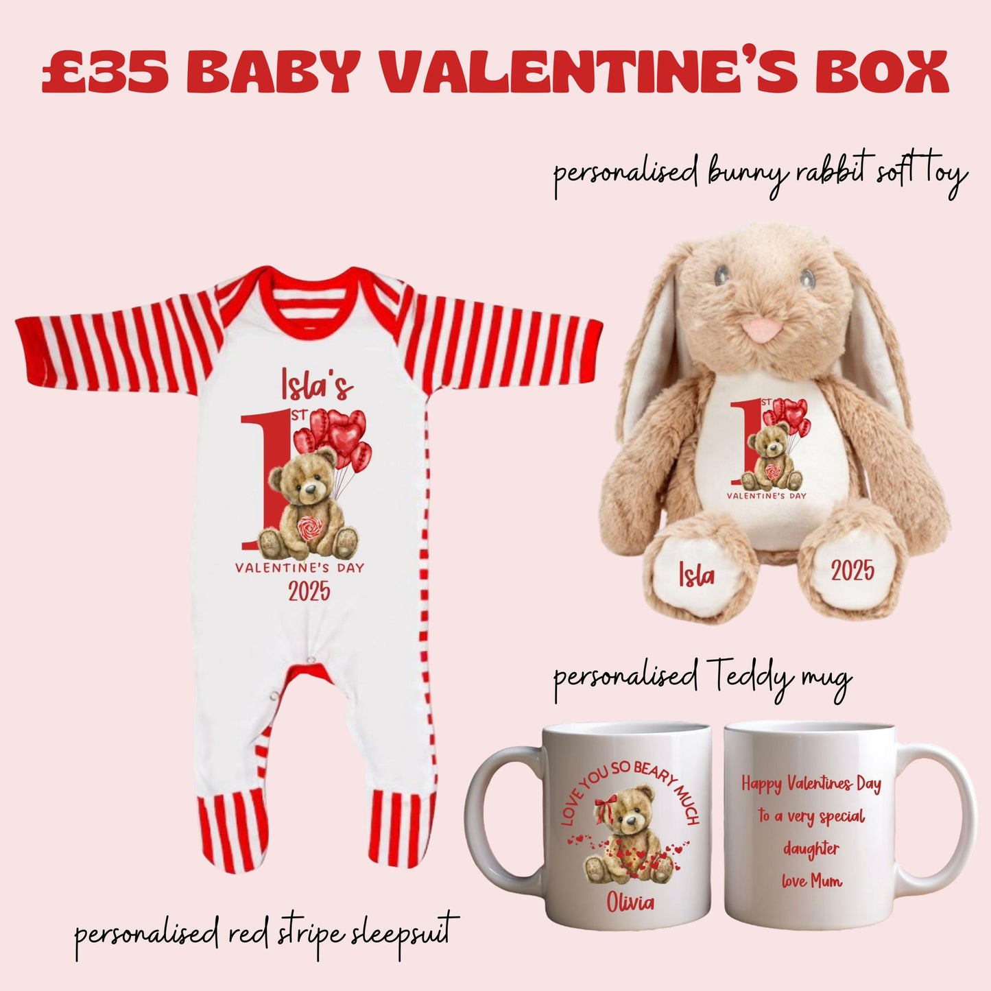 £35 Valentines Baby Sleepsuit and Toy Bundle