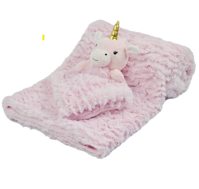 Pink Blanket and Unicorn Comforter Set