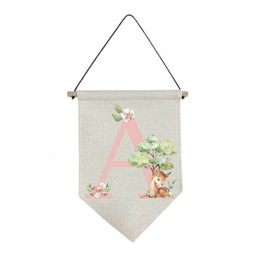 Pink Woodland Initial Personalised Baby Wall Hanging Nursery Pennant