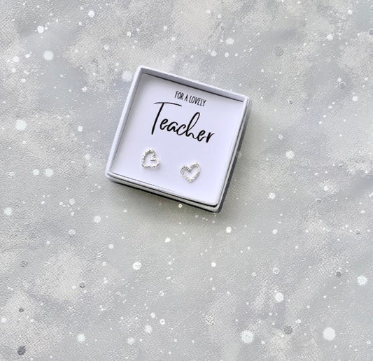 For A Lovely Teacher Heart Stud Earrings