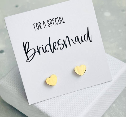 For A Special Bridesmaid gold Heart Stud Earrings