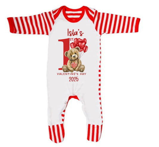 Babies 1st Valentine Personalised Baby Sleepsuit