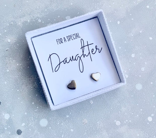 Special Daughter heart stud earrings, daughter gift