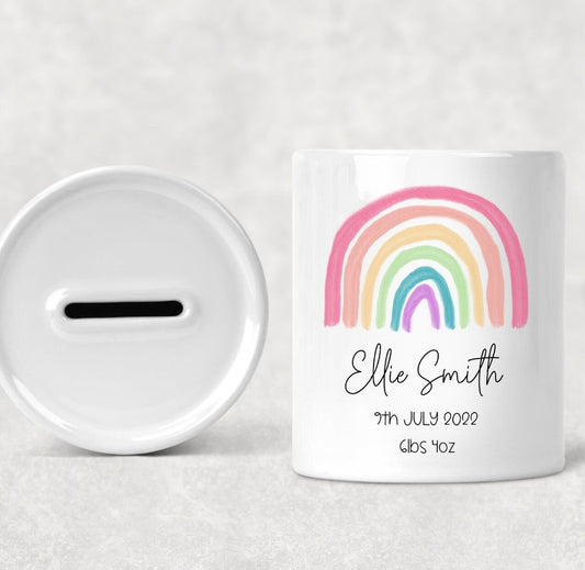 Personalised Rainbow Money Box, Personalised Ceramic Money box