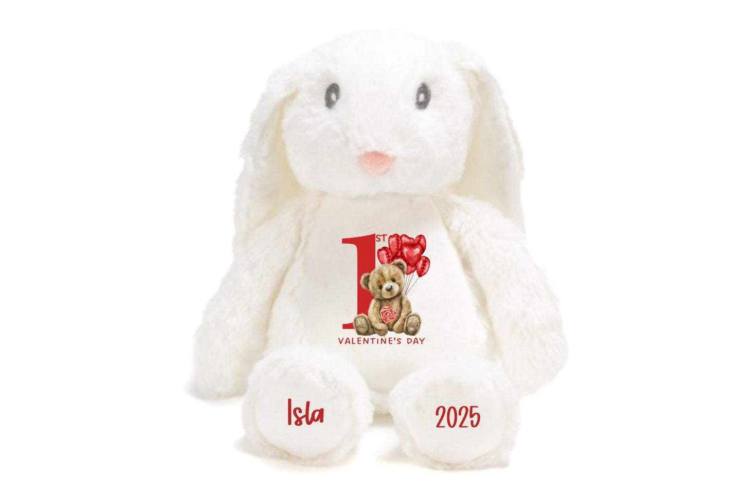 Personalised White 1st Valentines Bunny