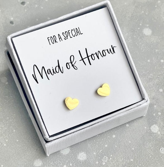 For A Special Maid of honour gold Heart Stud Earrings