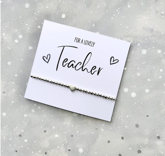 Lovely Teacher silver heart charm bracelet , thank you teacher gift